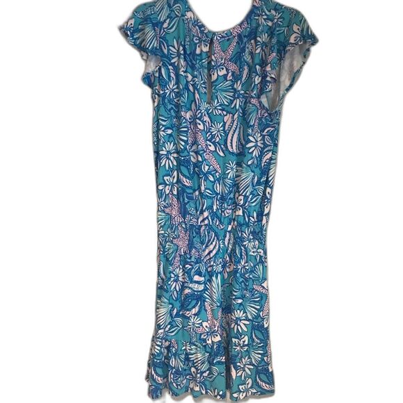 Lilly Pulitzer Ravi Short Sleeve Romper Size Medium Almafi Blue Floral/Shell - Picture 4 of 12